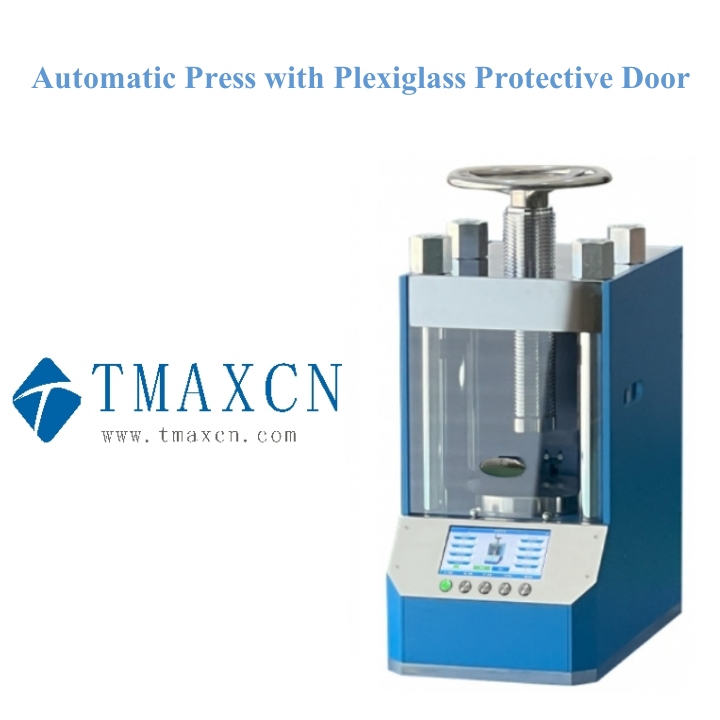 Prensa automática com porta protetora de plexiglass