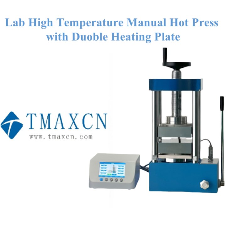 Prensa quente manual de alta temperatura de laboratório com placa de aquecimento dupla